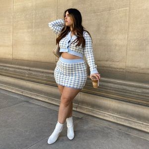 Glassons Blue Check Knit Set